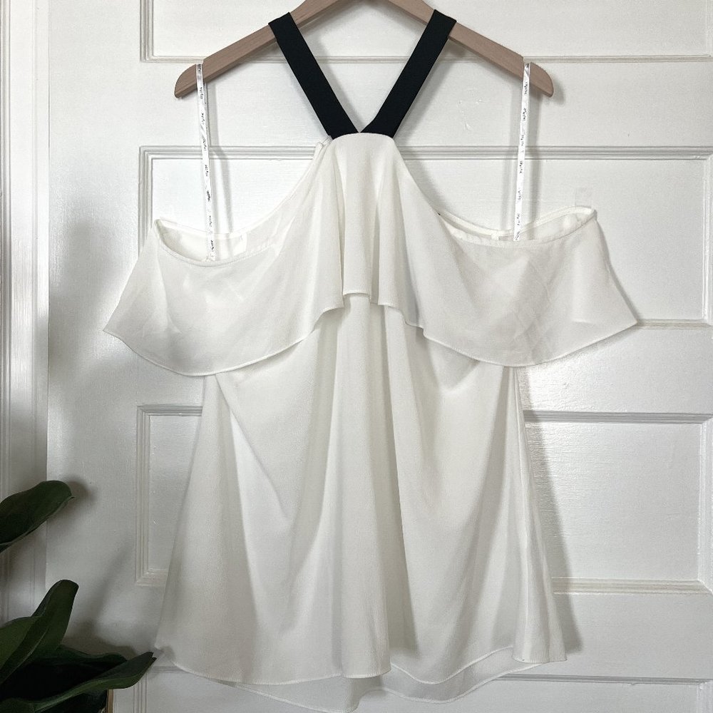 City Chic Nordstrom Ivory and Black Off the Shoulder Cross Neck Blouse | 18